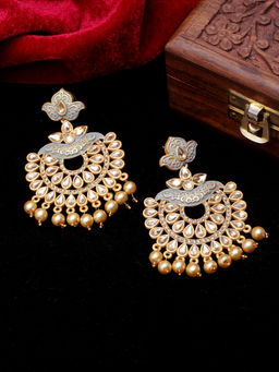 PANASH - Gold-Toned Handcrafted Kundan Stones Drop Earrings