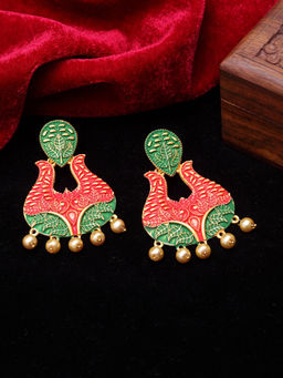 PANASH - Gold-Toned & Red & Green Geometric Enamelled Drop Earrings