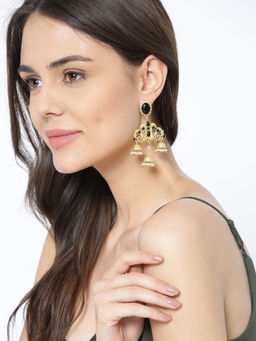 PANASH - Gold Plated & Black Peacock Shaped Drop Earrings