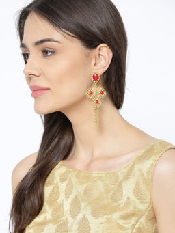 PANASH - Gold Plated & Red Contemporary Drop Earrings