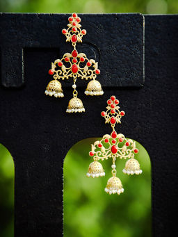 PANASH - Red Off-White Gold-Plated Handcrafted Classic Drop Earrings
