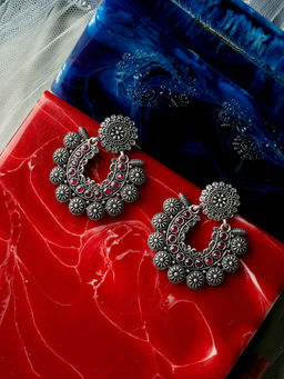 PANASH - Silver-plated and Pink Oxidised Drop Earring