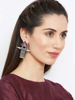 PANASH - Silver-plated & Pink Oxidised Drop Earring