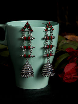 PANASH - Silver-plated Handpainted Oxidised Earring