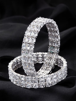 PANASH - White AD Stone-Studded Rhodium-Plated Handcrafted Bangles (Pack of 2)