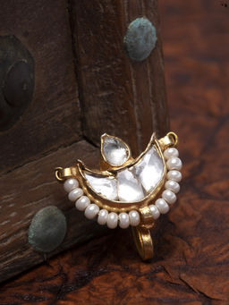 PANASH - Women White Gold-Plated Kundan Studded Beaded Nose Pin