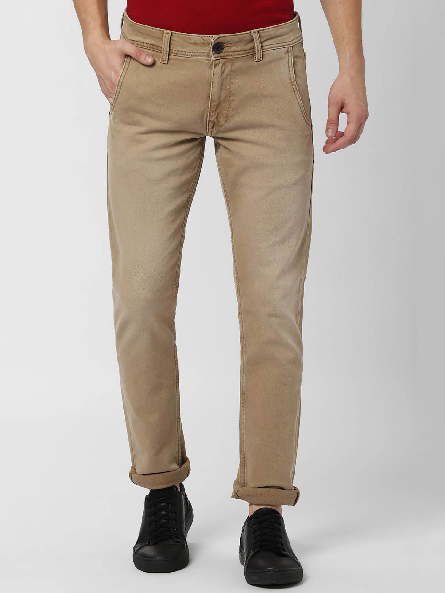 Peter England Jeans Beige Solid Jeans 