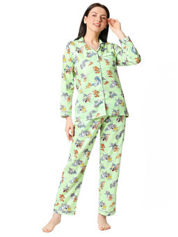 Pyjama Party - Tom & Jerry Women's Cotton Pyjama Set - Green