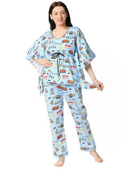 Pyjama Party - Friends Women's Cotton Kaftan Pyjama Set - Blue