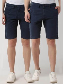 Peter England - Jeans Navy Blue Solid Reversible Shorts