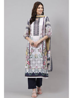 Biba - Light Yellow Cotton Blend Unstitched Dress Material Suit (Set of 3)