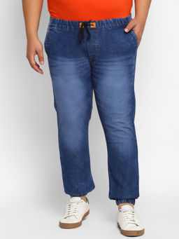 Urbano Plus - Men Dark Blue Regular Fit Washed Joggers Stretchable