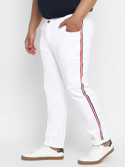 Urbano Plus - White Regular Fit Side Striped Denim Jeans Stretchable