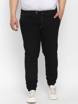 Urbano Plus - Men's Jet Black Regular Fit Washed Jogger Stretchable