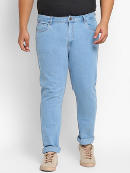 Urbano Plus - Men Ice Blue Regular Fit Washed Denim Jeans Stretchable