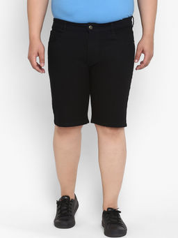 Urbano Plus - Men's Jet Black Regular Fit Washed Denim Shorts Stretchable