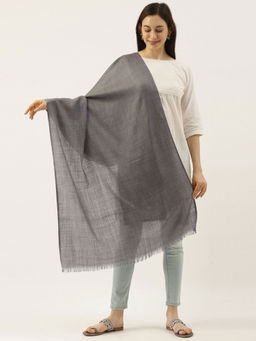 Pashmoda - Women Grey Pure Wool Melange Stole Woolmark Certified