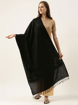 Pashmoda - Women Black Pure Wool Embroidered Stole Woolmark Certified