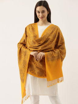 Pashmoda - Women Yellow Pure Wool Embroidered Stole Woolmark Certified