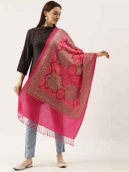 Pashmoda - Women Dark Pink Pure Wool Embroidered Stole Woolmark Certified