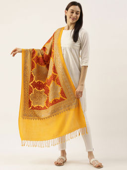 Pashmoda - Women Yellow Pure Wool Embroidered Stole Woolmark Certified