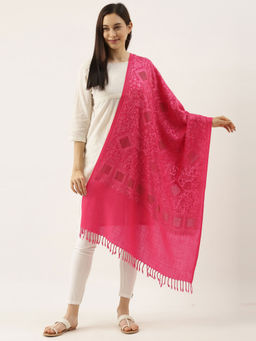 Pashmoda - Women Dark Pink Pure Wool Swarovski Crystal and Aari Embroidered Stole Woolmark Certified