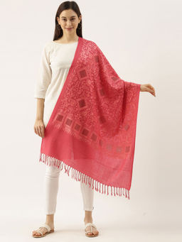 Pashmoda - Women Pink Pure Wool Swarovski Crystal and Aari Embroidered Stole Woolmark Certified