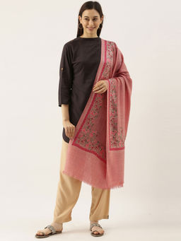 Pashmoda - Women Light Pink Pure Wool Nalki Embroidered Stole Woolmark Certified