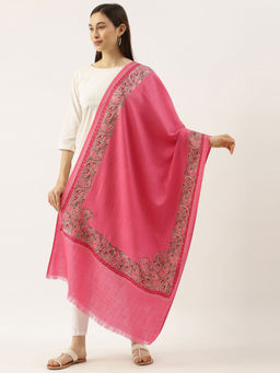 Pashmoda - Women Pink Pure Wool Nalki Embroidered Stole Woolmark Certified