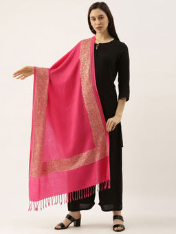Pashmoda - Women Dark Pink Pure Wool Nalki Embroidered Stole Woolmark Certified