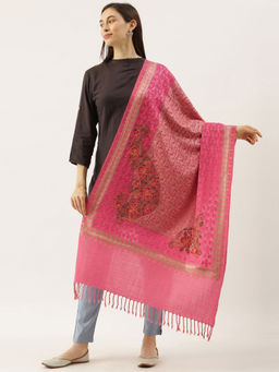 Pashmoda - Women Pink Pure Wool Embroidered Stole Woolmark Certified