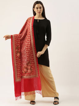 Pashmoda - Women Red Pure Wool Embroidered Stole Woolmark Certified