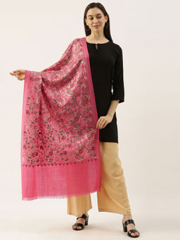 Pashmoda - Women Pink Pure Wool Nalki Embroidered Stole Woolmark Certified