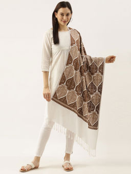 Pashmoda - Women White Aari Embroidered Stole