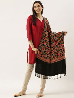 Pashmoda - Women Black Aari Embroidered Stole