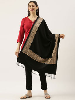 Pashmoda - Women Black Aari Embroidered Stole