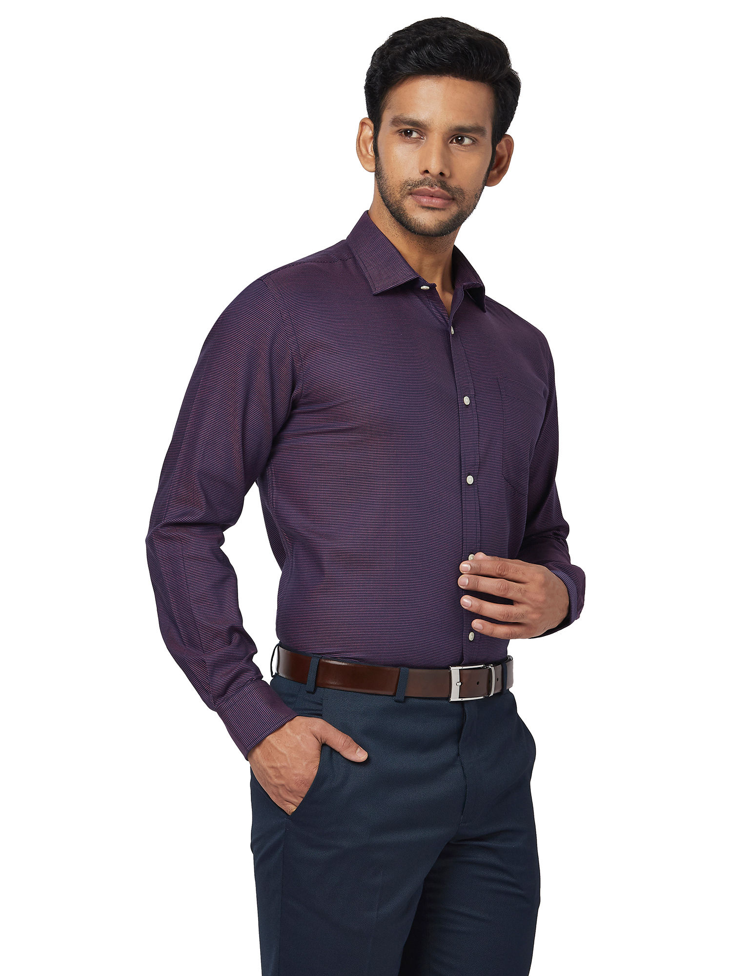 Buy Park Avenue Dark Violet Solid Shirt 