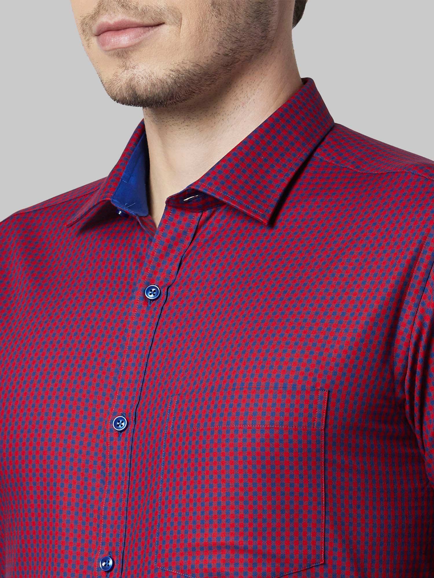 Dark Red Checked Formal Shirt 