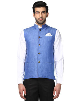 Park Avenue - Blue Self Design Waistcoat