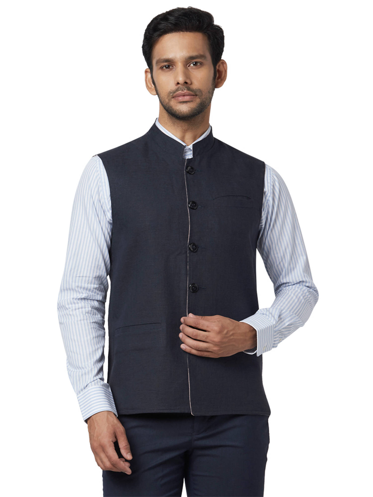 Park Avenue Navy Blue Solid Waistcoat 