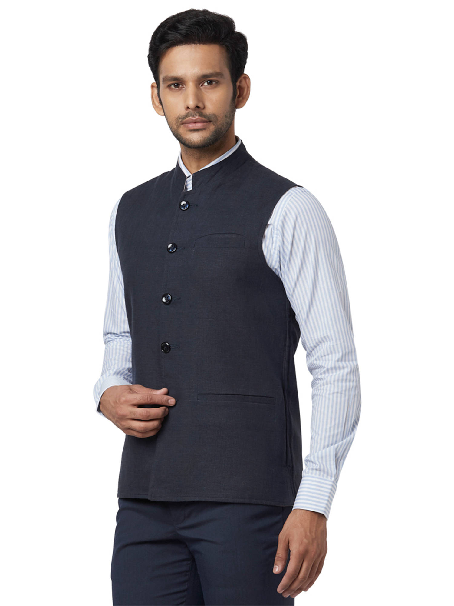 Park Avenue Navy Blue Solid Waistcoat 