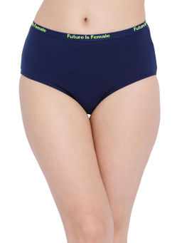 Clovia - Cotton High Waist Hipster Panty With Printed Waistband - Blue