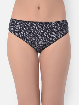 Clovia - Low Waist Printed Bikini Panty In Navy - Cotton