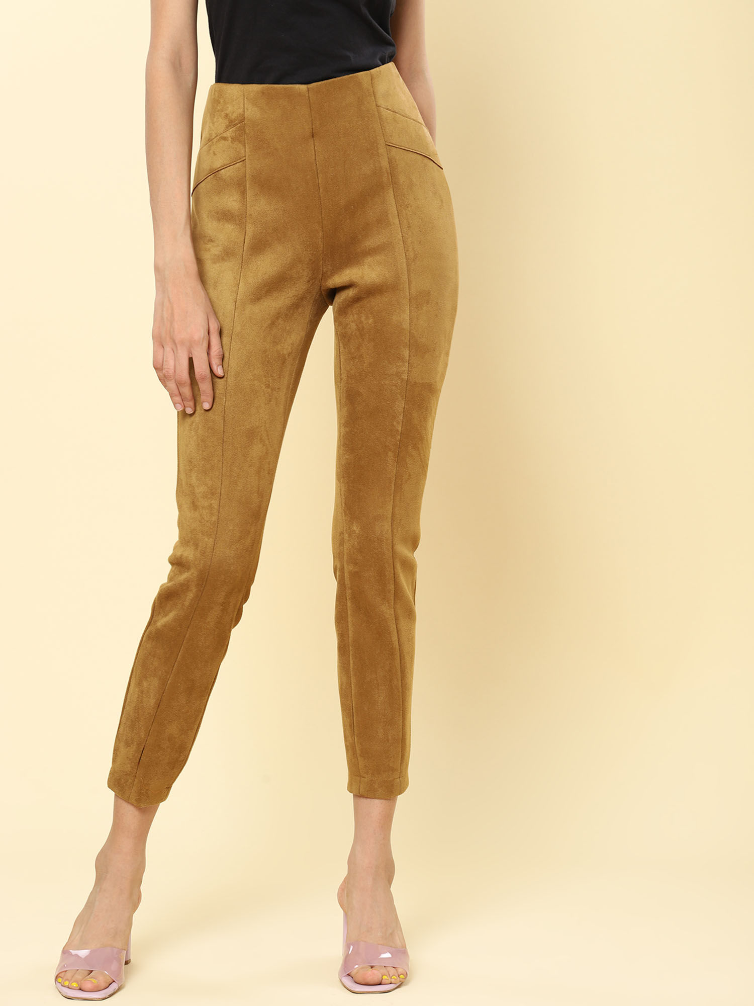 Buy Label Ritu Kumar Tan Suede Pants 