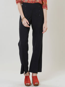 Label Ritu Kumar - Black Straight Fit Solid Pant