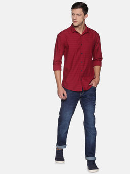 SHOWOFF - Men's Cotton Casual Red Stripes Slim Fit Shirt