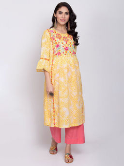 Biba - Yellow Printed Kurta