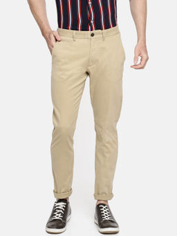 CELIO - Beige Self Design Chinos