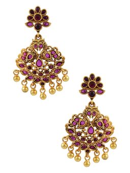 Tribe Amrapali - Silver Gold Plated Floral Peacock Earrings