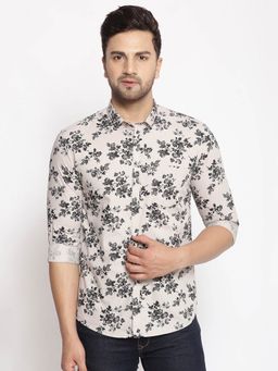 SHOWOFF - Mens Cotton Beige Printed Slim Fit Shirt